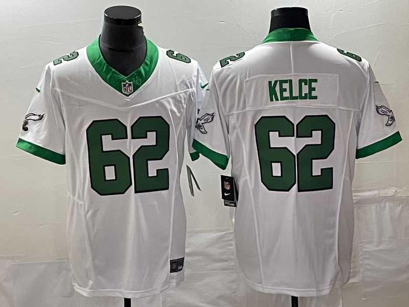 Mens Philadelphia Eagles #62 Jason Kelce White 2023 F.U.S.E. Vapor Untouchable Stitched Football Jersey